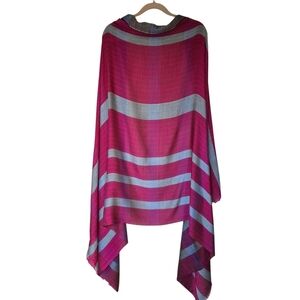 Italian Wool & Silk Blend Shawl Stole Pashmina Scarf Magenta Pink Blue Stripe